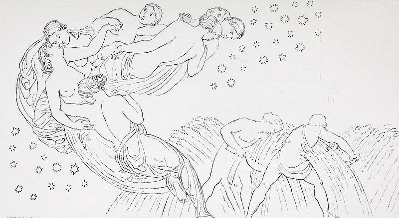 Cuando asoman las Pléyades, la siega empieza (ilustración de John Flaxman) - clic en la imagen para más información sobre ella